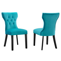 Modway EEI-5014-BLU Silhouette Performance Velvet Dining Chairs - Set of 2 Blue