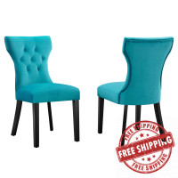 Modway EEI-5014-BLU Silhouette Performance Velvet Dining Chairs - Set of 2 Blue