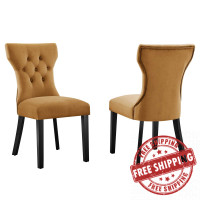 Modway EEI-5014-COG Silhouette Performance Velvet Dining Chairs - Set of 2 Cognac