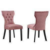 Modway EEI-5014-DUS Silhouette Performance Velvet Dining Chairs - Set of 2 Dusty Rose