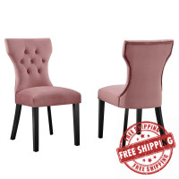 Modway EEI-5014-DUS Silhouette Performance Velvet Dining Chairs - Set of 2 Dusty Rose