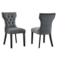 Modway EEI-5014-GRY Silhouette Performance Velvet Dining Chairs - Set of 2 Gray