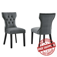 Modway EEI-5014-GRY Silhouette Performance Velvet Dining Chairs - Set of 2 Gray