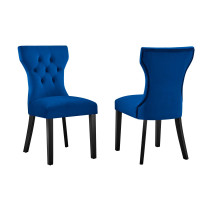 Modway EEI-5014-NAV Silhouette Performance Velvet Dining Chairs - Set of 2 Navy