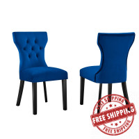 Modway EEI-5014-NAV Silhouette Performance Velvet Dining Chairs - Set of 2 Navy