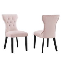 Modway EEI-5014-PNK Silhouette Performance Velvet Dining Chairs - Set of 2 Pink