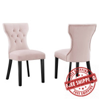 Modway EEI-5014-PNK Silhouette Performance Velvet Dining Chairs - Set of 2 Pink
