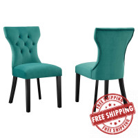 Modway EEI-5014-TEA Silhouette Performance Velvet Dining Chairs - Set of 2 Teal