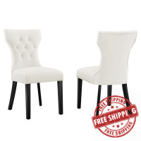 Modway EEI-5014-WHI Silhouette Performance Velvet Dining Chairs - Set of 2 White