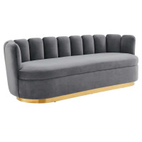 Modway EEI-5017-GRY Victoria Channel Tufted Performance Velvet Sofa Gray