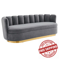 Modway EEI-5017-GRY Victoria Channel Tufted Performance Velvet Sofa Gray