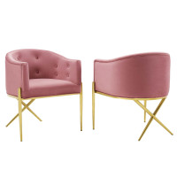 Modway EEI-5042-DUS Dusty Rose Savour Accent Dining Armchair Performance Velvet Set of 2