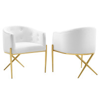 Modway EEI-5042-WHI White Savour Accent Dining Armchair Performance Velvet Set of 2