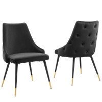 Modway EEI-5043-BLK Black Adorn Dining Side Chair Performance Velvet Set of 2