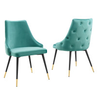 Modway EEI-5043-TEA Teal Adorn Dining Side Chair Performance Velvet Set of 2