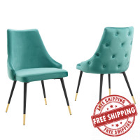 Modway EEI-5043-TEA Teal Adorn Dining Side Chair Performance Velvet Set of 2