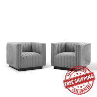 Modway EEI-5045-LGR Light Gray Conjure Tufted Armchair Upholstered Fabric Set of 2