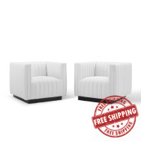 Modway EEI-5045-WHI White Conjure Tufted Armchair Upholstered Fabric Set of 2
