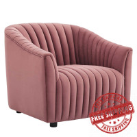 Modway EEI-5055-DUS Announce Performance Velvet Channel Tufted Armchair Dusty Rose