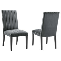 Modway EEI-5081-GRY Catalyst Performance Velvet Dining Side Chairs - Set of 2 Gray