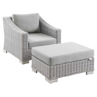 Modway EEI-5090-GRY Conway Outdoor Patio Wicker Rattan 2-Piece Armchair and Ottoman Set Light Gray Gray