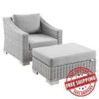 Modway EEI-5090-GRY Conway Outdoor Patio Wicker Rattan 2-Piece Armchair and Ottoman Set Light Gray Gray