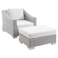 Modway EEI-5090-WHI Conway Outdoor Patio Wicker Rattan 2-Piece Armchair and Ottoman Set Light Gray White