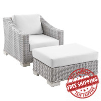 Modway EEI-5090-WHI Conway Outdoor Patio Wicker Rattan 2-Piece Armchair and Ottoman Set Light Gray White