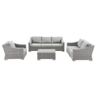 Modway EEI-5091-GRY Conway 4-Piece Outdoor Patio Wicker Rattan Furniture Set Light Gray Gray