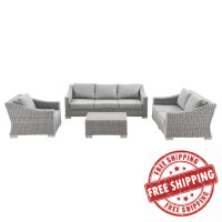 Modway EEI-5091-GRY Conway 4-Piece Outdoor Patio Wicker Rattan Furniture Set Light Gray Gray