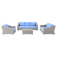 Modway EEI-5091-LBU Conway 4-Piece Outdoor Patio Wicker Rattan Furniture Set Light Gray Light Blue