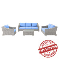 Modway EEI-5091-LBU Conway 4-Piece Outdoor Patio Wicker Rattan Furniture Set Light Gray Light Blue