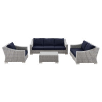 Modway EEI-5091-NAV Conway 4-Piece Outdoor Patio Wicker Rattan Furniture Set Light Gray Navy