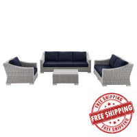 Modway EEI-5091-NAV Conway 4-Piece Outdoor Patio Wicker Rattan Furniture Set Light Gray Navy