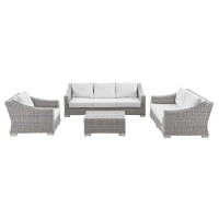 Modway EEI-5091-WHI Conway 4-Piece Outdoor Patio Wicker Rattan Furniture Set Light Gray White