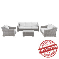 Modway EEI-5091-WHI Conway 4-Piece Outdoor Patio Wicker Rattan Furniture Set Light Gray White