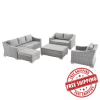 Modway EEI-5092-GRY Conway 5-Piece Outdoor Patio Wicker Rattan Furniture Set Light Gray Gray
