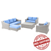 Modway EEI-5092-LBU Conway 5-Piece Outdoor Patio Wicker Rattan Furniture Set Light Gray Light Blue