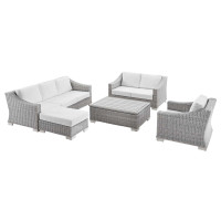 Modway EEI-5092-WHI Conway 5-Piece Outdoor Patio Wicker Rattan Furniture Set Light Gray White
