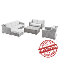 Modway EEI-5092-WHI Conway 5-Piece Outdoor Patio Wicker Rattan Furniture Set Light Gray White