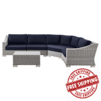 Modway EEI-5093-NAV Conway Outdoor Patio Wicker Rattan 5-Piece Sectional Sofa Furniture Set Light Gray Navy
