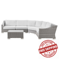 Modway EEI-5093-WHI Conway Outdoor Patio Wicker Rattan 5-Piece Sectional Sofa Furniture Set Light Gray White