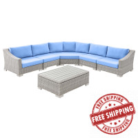 Modway EEI-5094-LBU Conway Outdoor Patio Wicker Rattan 6-Piece Sectional Sofa Furniture Set Light Gray Light Blue