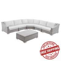 Modway EEI-5094-WHI Conway Outdoor Patio Wicker Rattan 6-Piece Sectional Sofa Furniture Set Light Gray White