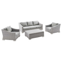 Modway EEI-5095-GRY Conway 4-Piece Outdoor Patio Wicker Rattan Furniture Set Light Gray Gray