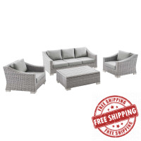 Modway EEI-5095-GRY Conway 4-Piece Outdoor Patio Wicker Rattan Furniture Set Light Gray Gray
