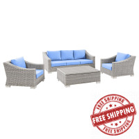 Modway EEI-5095-LBU Conway 4-Piece Outdoor Patio Wicker Rattan Furniture Set Light Gray Light Blue