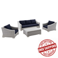 Modway EEI-5095-NAV Conway 4-Piece Outdoor Patio Wicker Rattan Furniture Set Light Gray Navy