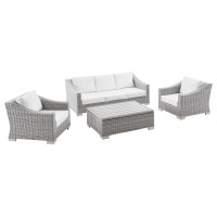 Modway EEI-5095-WHI Conway 4-Piece Outdoor Patio Wicker Rattan Furniture Set Light Gray White