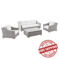Modway EEI-5095-WHI Conway 4-Piece Outdoor Patio Wicker Rattan Furniture Set Light Gray White